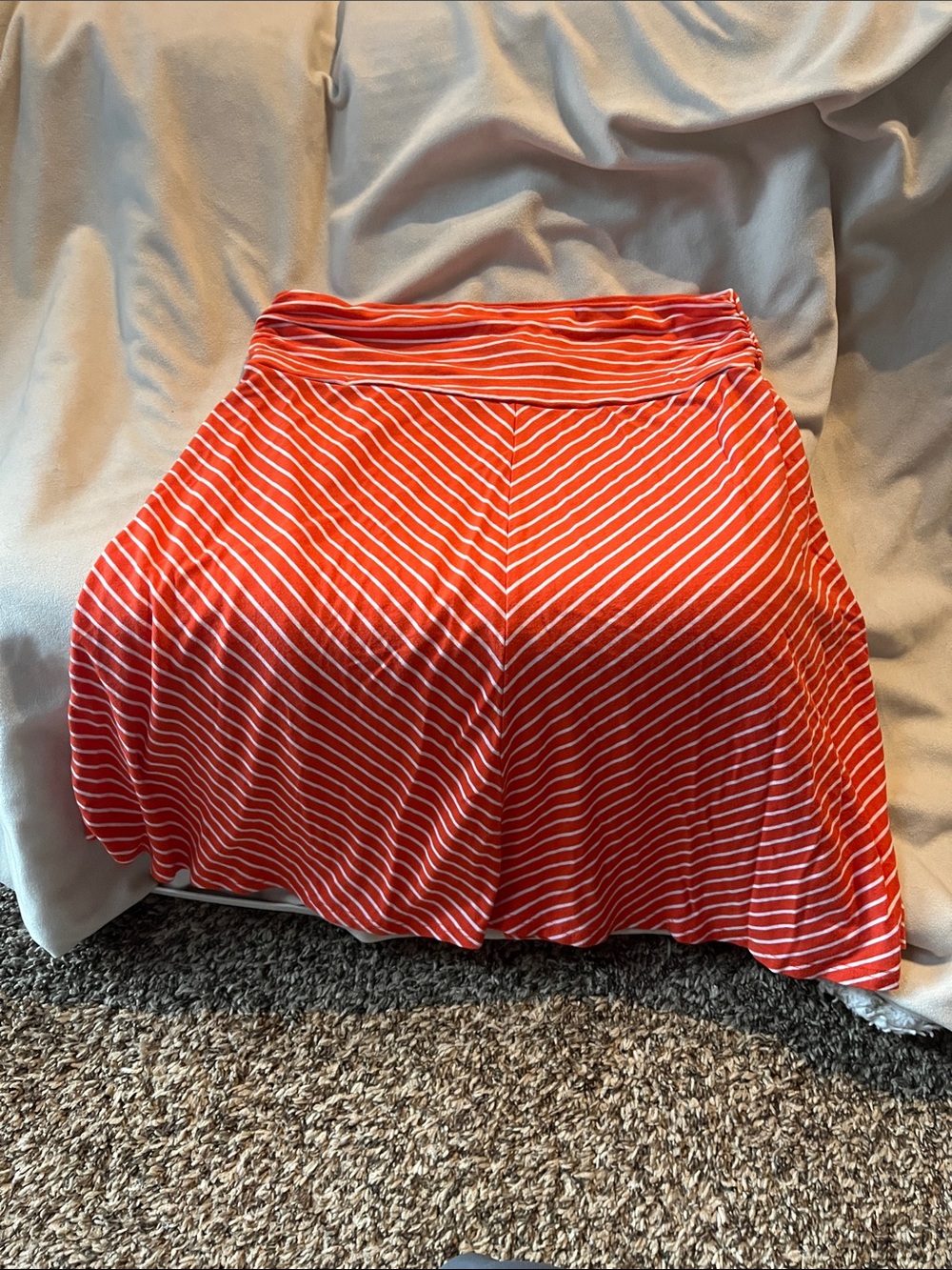 Merona Coral and White Striped Circle Skirt
